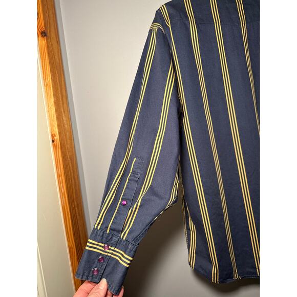 Panhandle Men's Medium Slim Fit Stripe Long Sleeve Western Snap Shirt - Picture 8 of 15